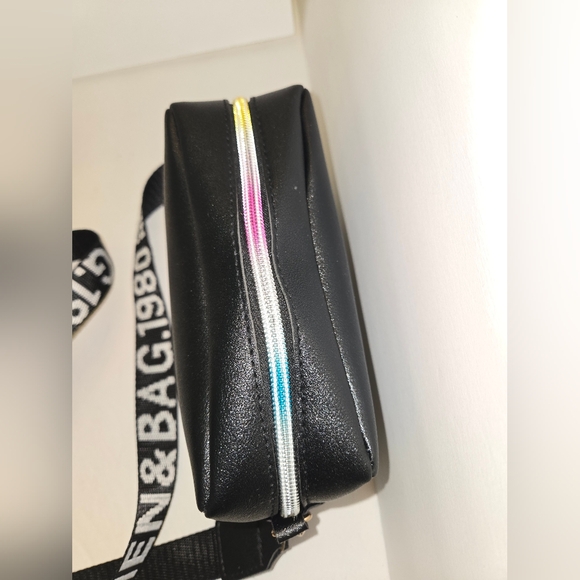 Square Mini Black Crossbody Bag with Logo Strap NEW - Picture 4 of 10